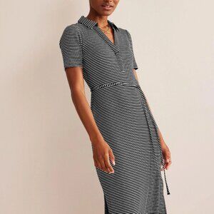 Boden Ribbed Jersey Black & White Stripe Knit Midi Dress